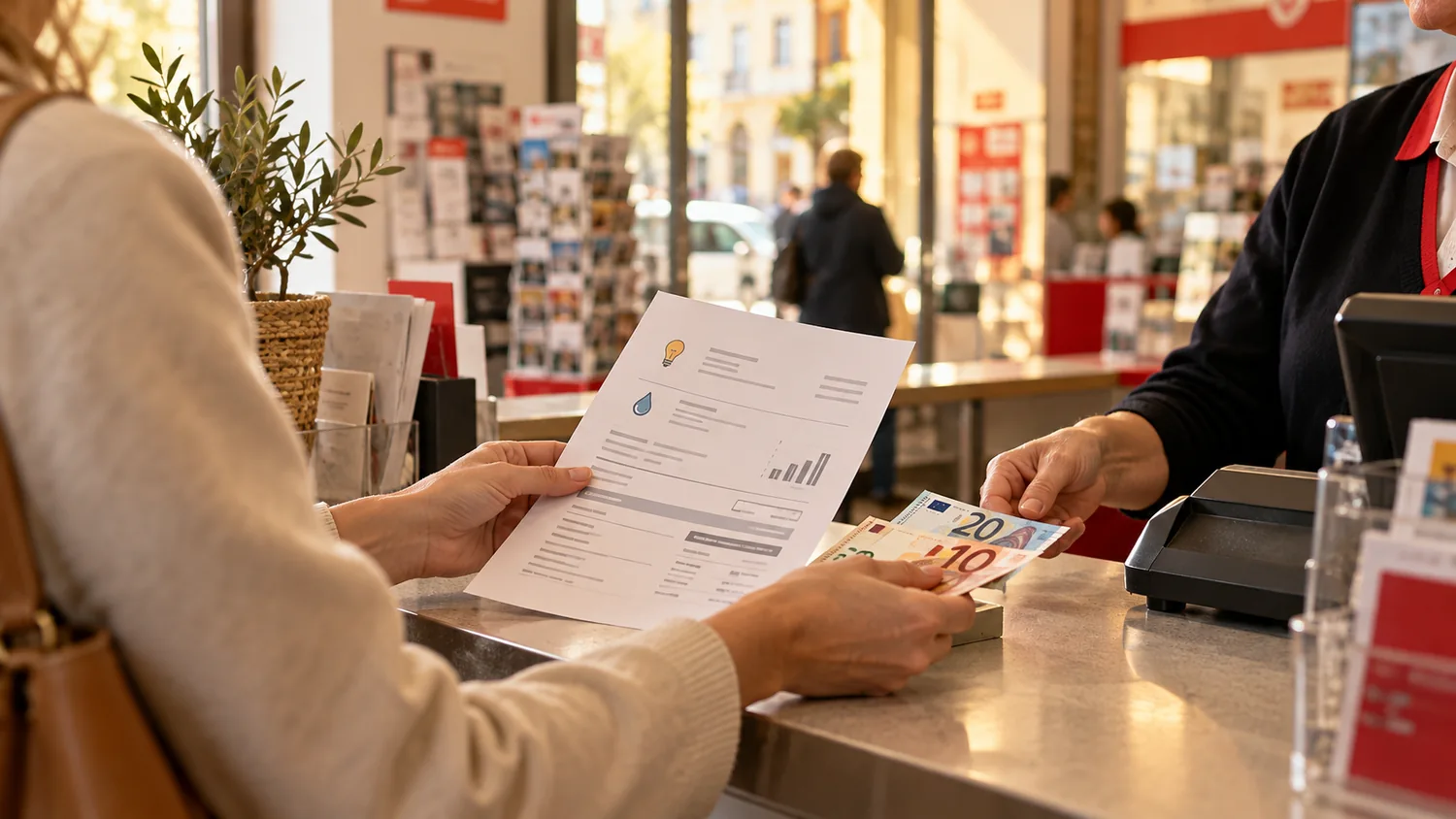 Paying a bill at a local payment counter. Illustration.